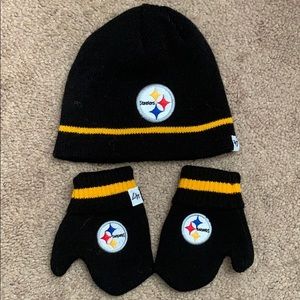 Infant Steelers beanie and mittens set